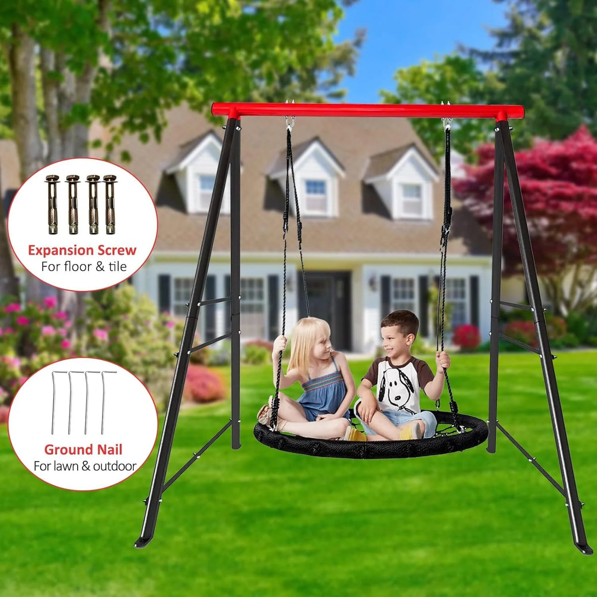 IVV Swing Stand for Porch, Outdoor Heavy Duty Swing Frame, Steel Metal Frame with 4 Ground Pegs, 73" Height Holds Up to 550lbs, Red (Swing NOT Included)