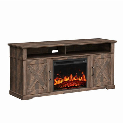 Electric Fireplace TV Stand for TVs up to 75", Farmhouse Entertainment Center with Fireplace, Grey