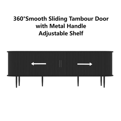 HLR 70" Mid Century TV Stand With Tambour Door For TVs Up To 80", Entertainment Center With Storage, Brown