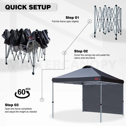 MASTERCANOPY 10' x 10' Easy Pop-up Canopy Tent Outdoor Shade Shelter with 1 Sidewall, White