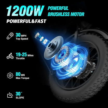 Ridstar Electric Bike for Adults Q20,1200W 30MPH,48V 15.6Ah Electric Bicycle,7 Speed Full Suspension Mountain Bike UL2849