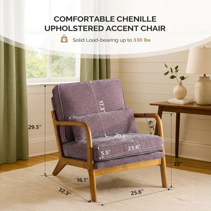 Ktaxon Accent Chair Corduroy Upholstered Armchair, Reading Club Chair with Pillow and Solid Wood Frame for Living Room Bedroom Furniture Off White