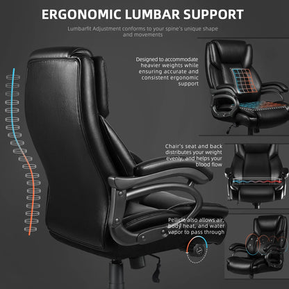 Waleaf Heavy Duty Big and Tall Office Chair 500lbs with Adjustable Lumbar Support,High Back Office Chair for Adults