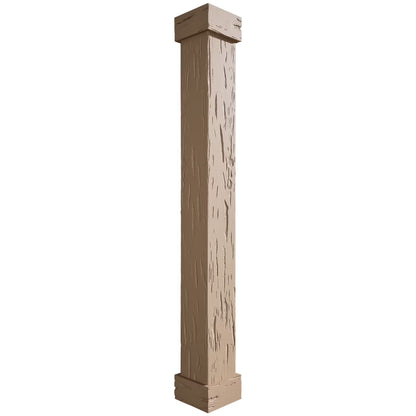 Ekena Millwork 18"W x 5'H Hand Hewn Endurathane Faux Wood Non-Tapered Square Column Wrap with Standard Capital & Base