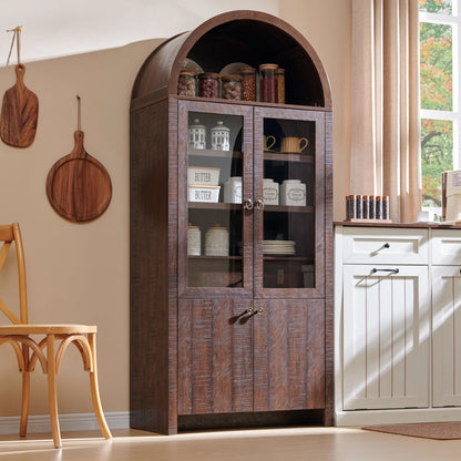 SinCiDo Arched Kitchen Pantry Storage Cabinet, 71-Inch Tall Wood Adjustable Shelves, 2 Doors, 2 Drawers