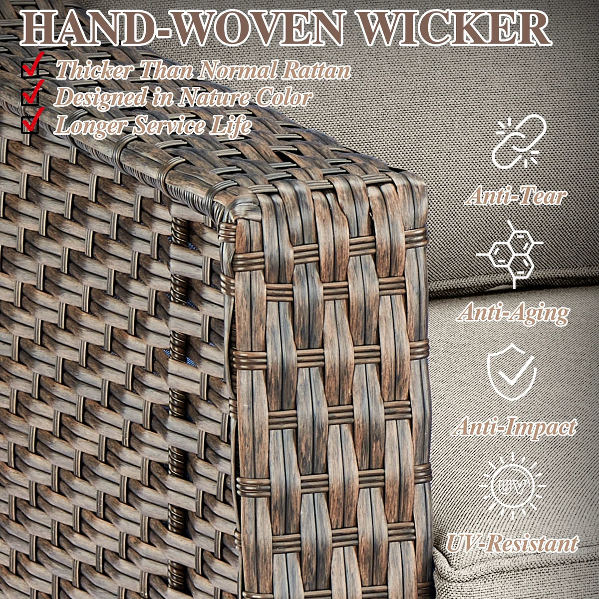 Bellefurn Outdoor Wicker Patio Chairs Set of 2 with Side Table,All-Weather Wicker Rattan Chairs Patio Furniture Chairs for Porch Balcony Backyard Yard Deck