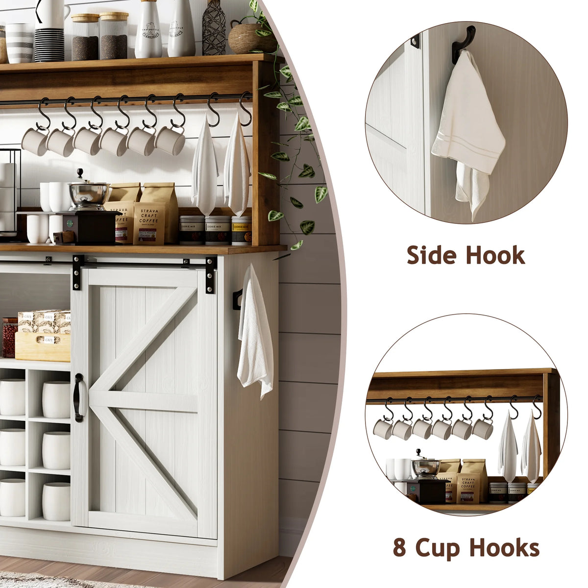 DreamCurship 55" Farmhouse Coffee Bar Cabinet, Buffet Sideboard Storage Cabinet, Wine Bar Cabinet with Wine Rack, White