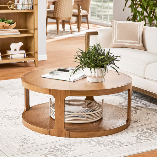 My Texas House Haven Round Coffee Table with Warm Brown Finish