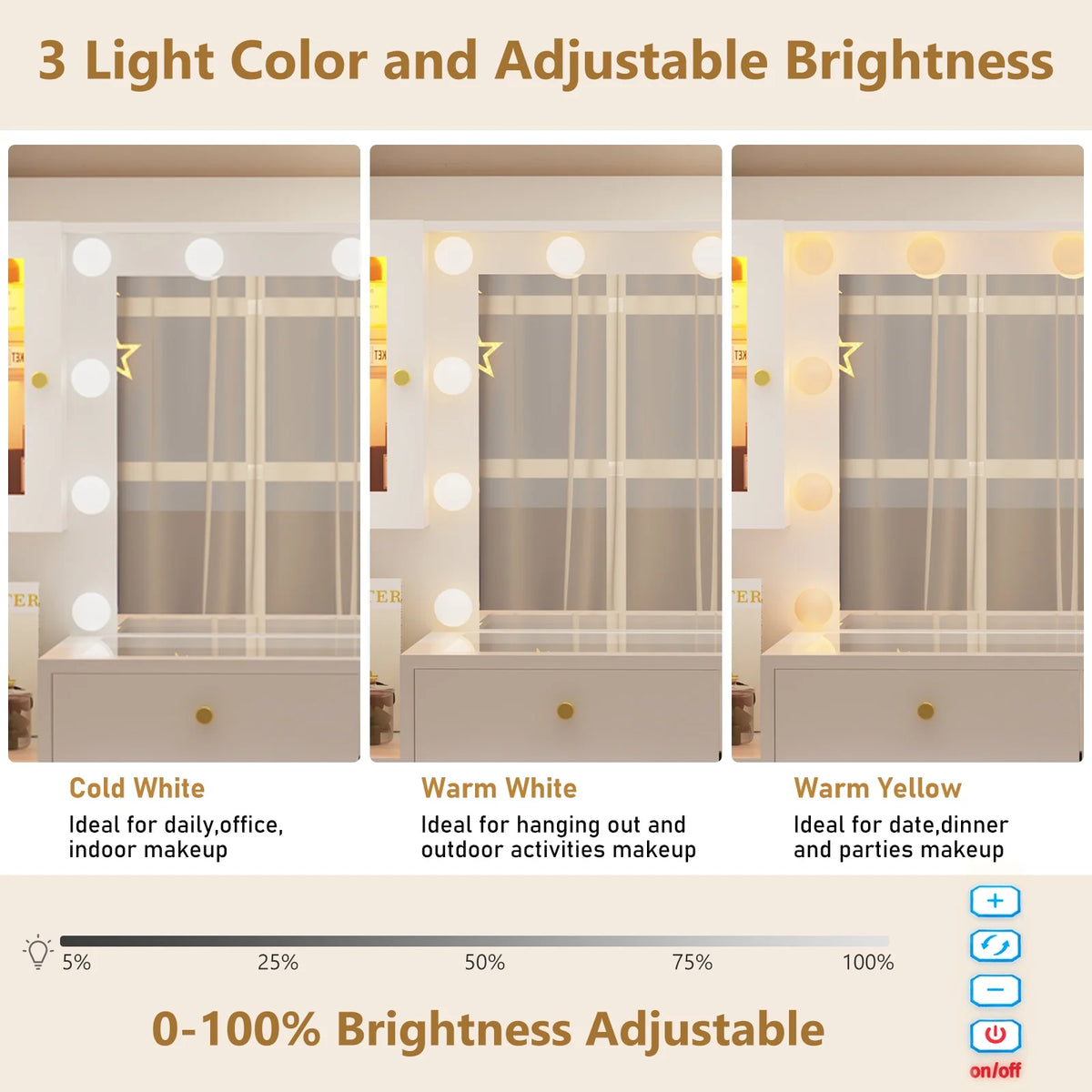 ChVans 62'' Large Vanity Desk with Tempered Glass Top, 11 LED Bulbs, Charging Station, Bedroom Makeup Vanity with 3 Lights Mode LED Mirror, 6 Translucent Drawers, 2 RGB cabinets for Women, Girls Gift