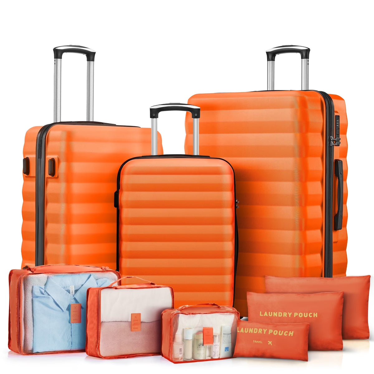 3 Piece Luggage Sets with 6 PC Organize Bags Lightweight Suitcases with Spinner Wheels, Pink