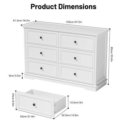 IDEALSOUL Black Dresser,6 Drawer Dresser for bedroom,Retro Wood Storage Cabinet for Living Room