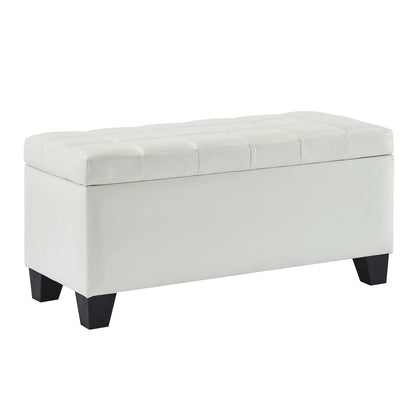 Modern Faux Leather Rectangular Storage Ottoman Bench White
