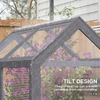 Outsunny Raised Garden Bed with Polycarbonate Greenhouse, Wooden Garden Cold Frame Greenhouse, Flower Planter Protection, 48" x 24" x 32", Natural