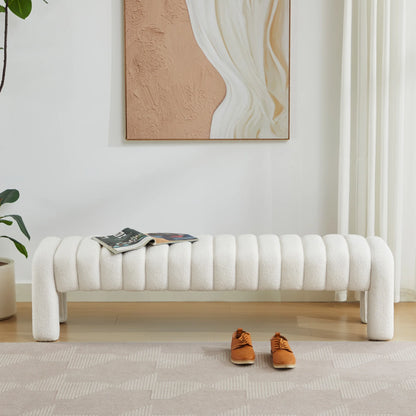 Zesthouse 63�� End of Bed Bench, Linen Tufted Upholstered Ottoman Bench with Padded Seat and Solid Wood Leg, Modern Entryway Bench for Bedroom, Living Room, Beige