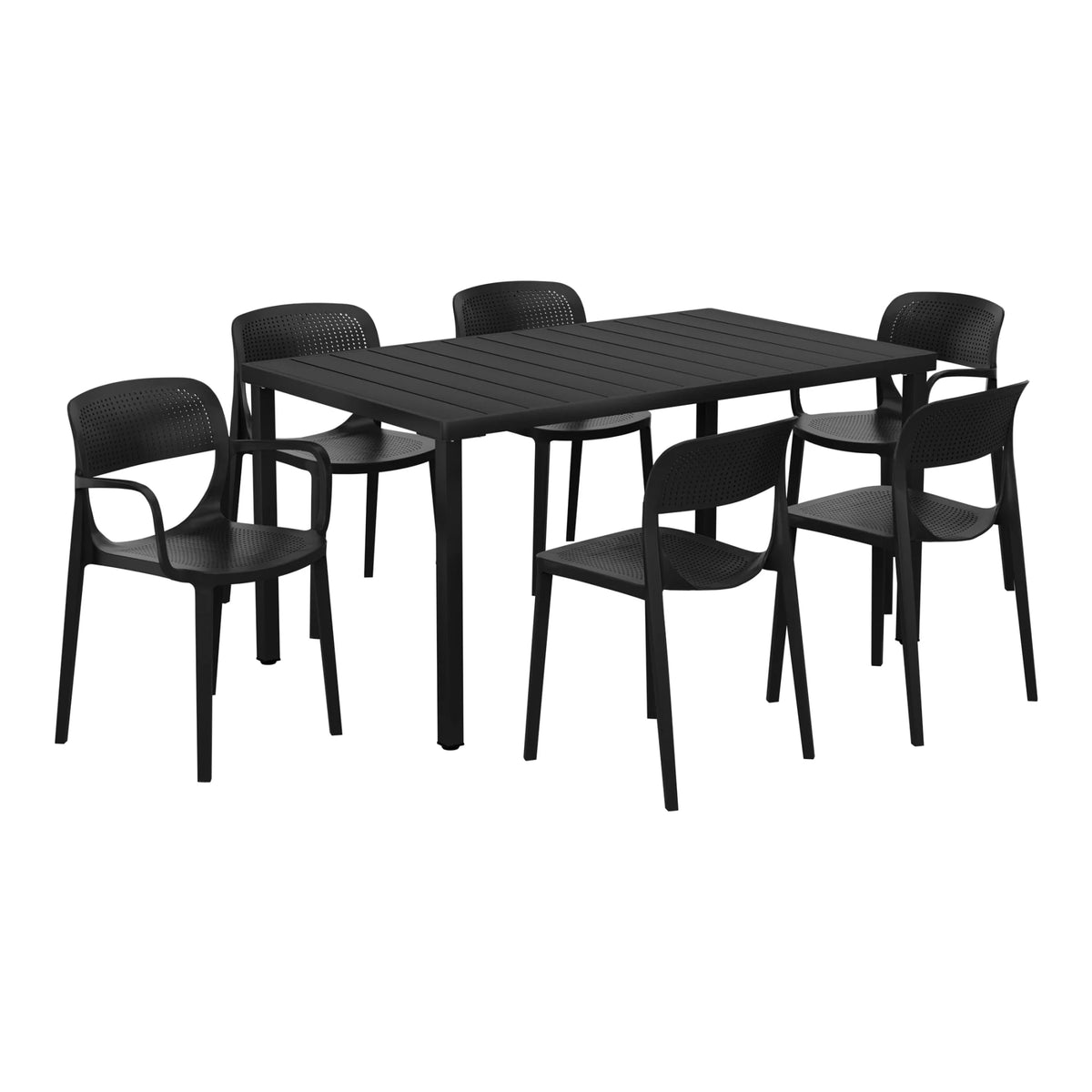 WestinTrends Playa 7-Piece Outdoor Rectangular Metal Patio Dining Table Set With Stackable Patio Dining Chairs, Red