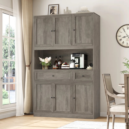 Homfa 72" Tall Kitchen Pantry with Microwave Shelf, Freestanding Kitchen Cupboard, Floor Cabinet for Dining Room, White