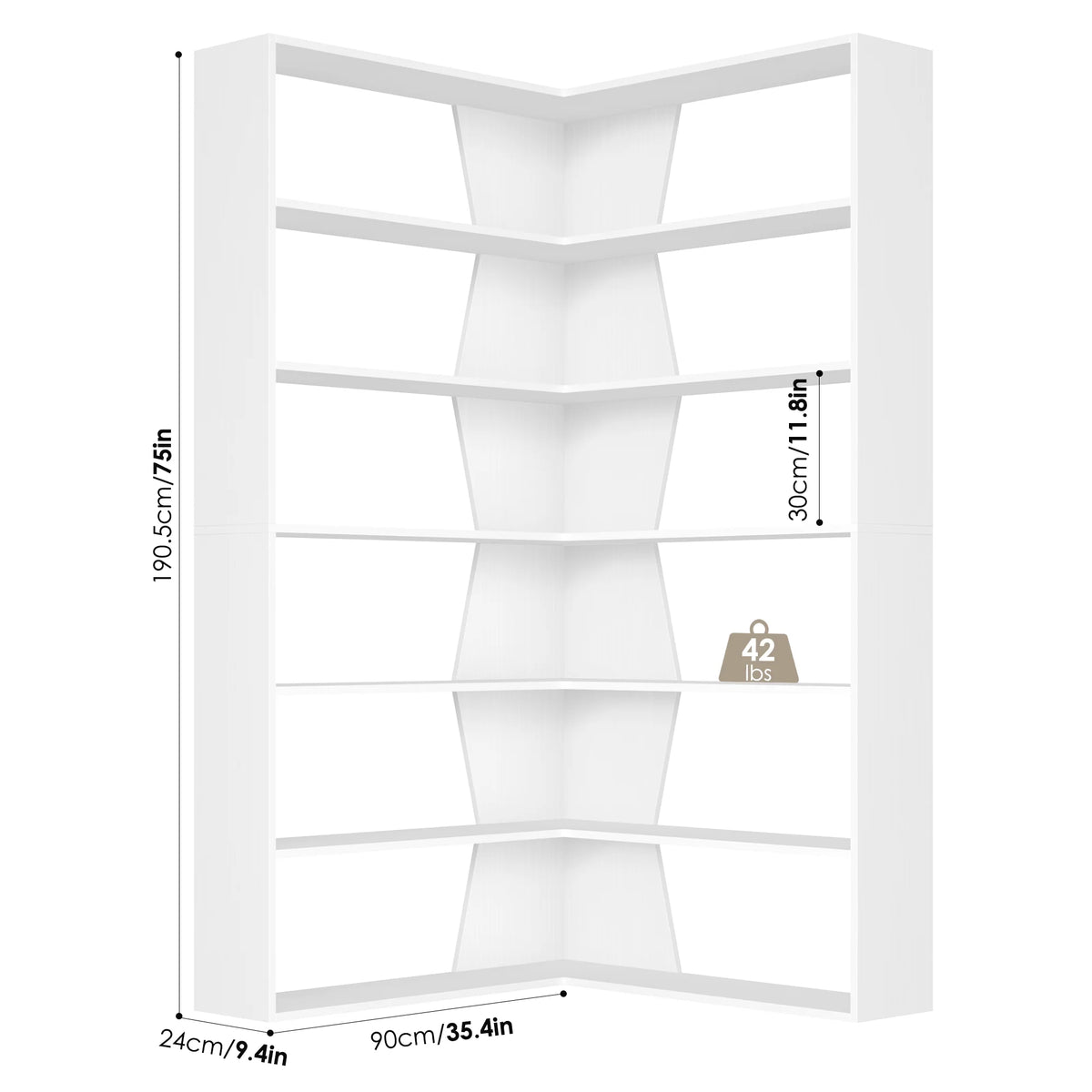 Homfa 6-Tier Corner Bookcase, L-Shaped Bookshelf with Baffle, Storage Display Rack for Office Living Room, Gray