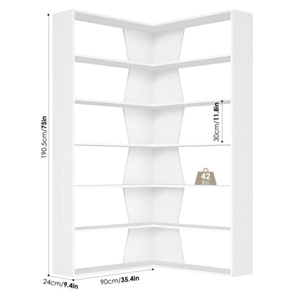 Homfa 6-Tier Corner Bookcase, L-Shaped Bookshelf with Baffle, Storage Display Rack for Office Living Room, Gray