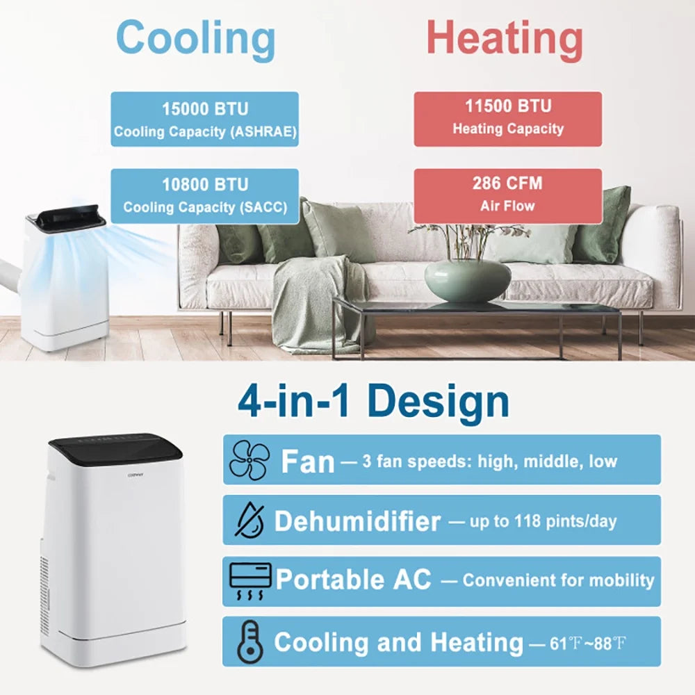 Spaco 15000 BTU Portable Air Conditioner with APP Control and Heat, Small Air Conditioner Portable with Built-in Dehumidifier