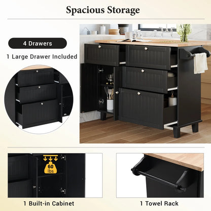 Kitchen Island with Storage, Portable Kitchen Island on Wheels with Drop-Leaf and 2 Stools, Built-in 4 Drawers and Towel Rack, Rolling Kitchen Island Cart for Home, Kitchen and Dining Room, White