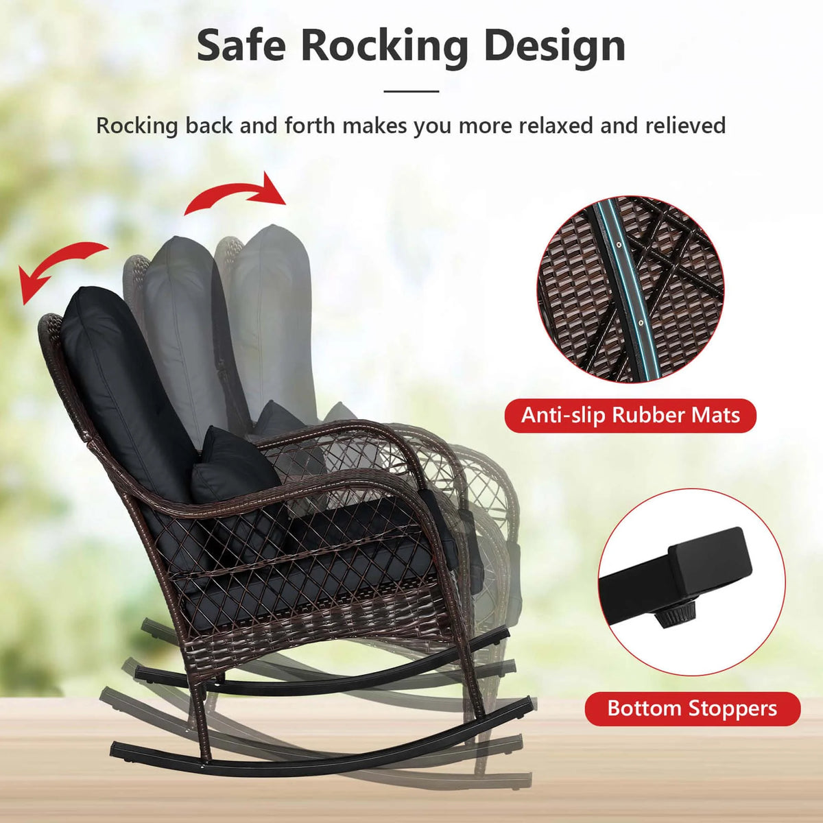 Costway Patio Wicker Rocking Chair W/Seat Back Cushions & Lumbar Pillow Porch Off White