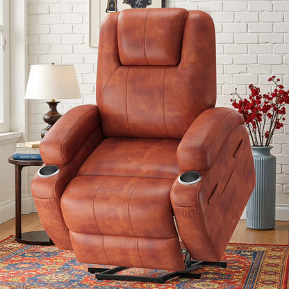 Lacoo power lift electric Massage recliner chair Oversized Single Sofa with Cup Holder for elderly,Black