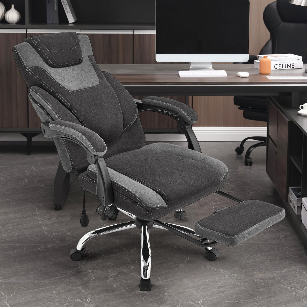 JONPONY Big and Tall Office Chair 400lbs, Executive Reclining Office Chairs with Footrest, High Back Home Office Chair Thick Padded Armrests, Ergonomic Adjustable Lumbar Support, PinkWhite