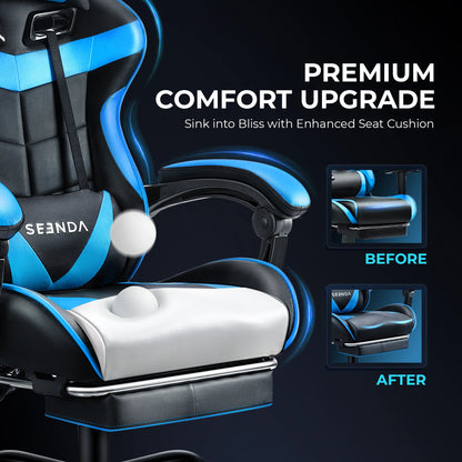 Gaming Chair, Seenda Video Game Chair with Footrest and Lumbar Support, Ergonomic Computer Chair Height Adjustable with Swivel Seat and Headrest, Red