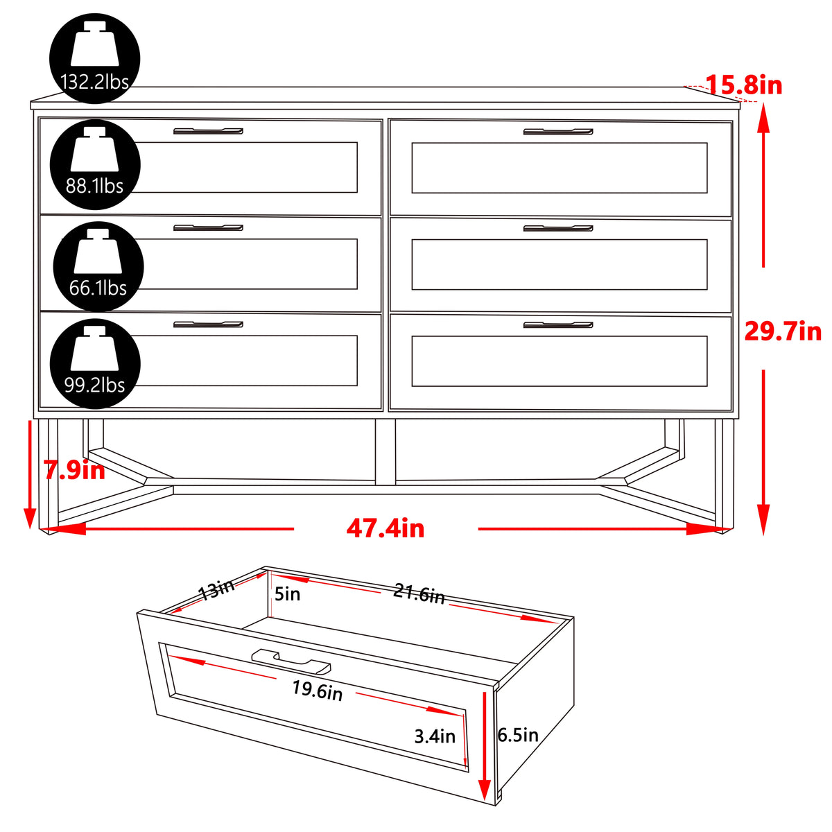VEIKOUS Oversized 5-Drawer Dresser Chest, Large Storage Dresser for Bedroom Storage, Oak
