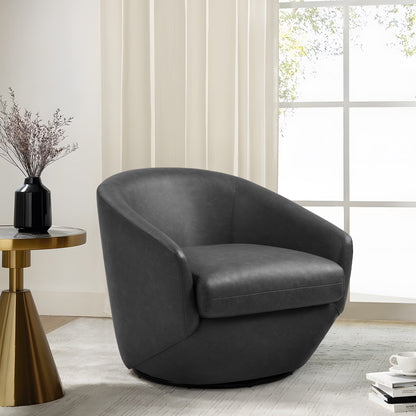 DREAMSIDEA Faux Leather Swivel Accent Chair Sets of 2 360�� Swivel Barrel Chair,Swivel Club Sofa for Living Room, Bedroom, Office,Brown