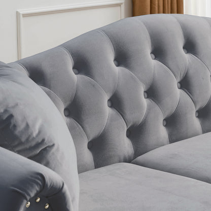 Chesterfield Upholstered Velvet Sofa, 3 Seater Button Tufted Couch with Nailhead Arms for Living Room Bedroom Office Apartment