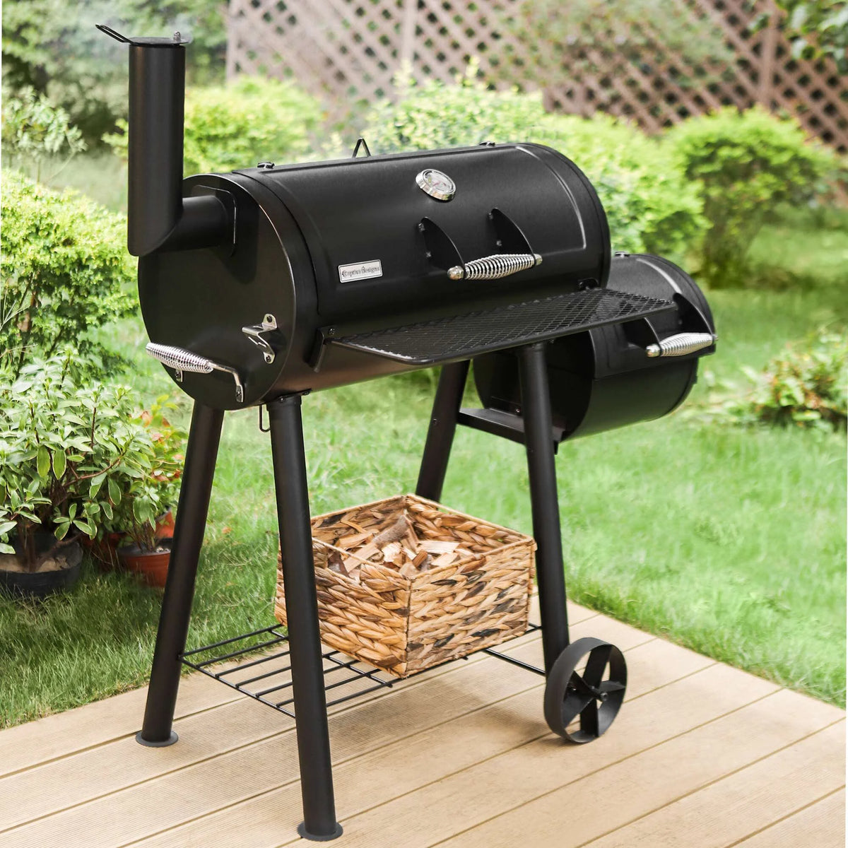 Summit Living Charcoal Grill with Offset Smoker 941 sq.in. Extra Large BBQ Grill Black
