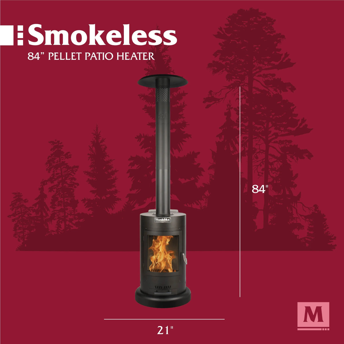 Muskoka 84" High 75,000 BTU Black Steel Wood Pellet Patio Heater