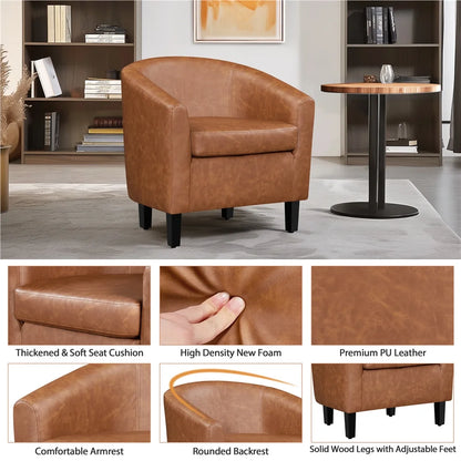 Renwick Faux Leather Barrel Accent Chair for Living Room, Set of 2, Black