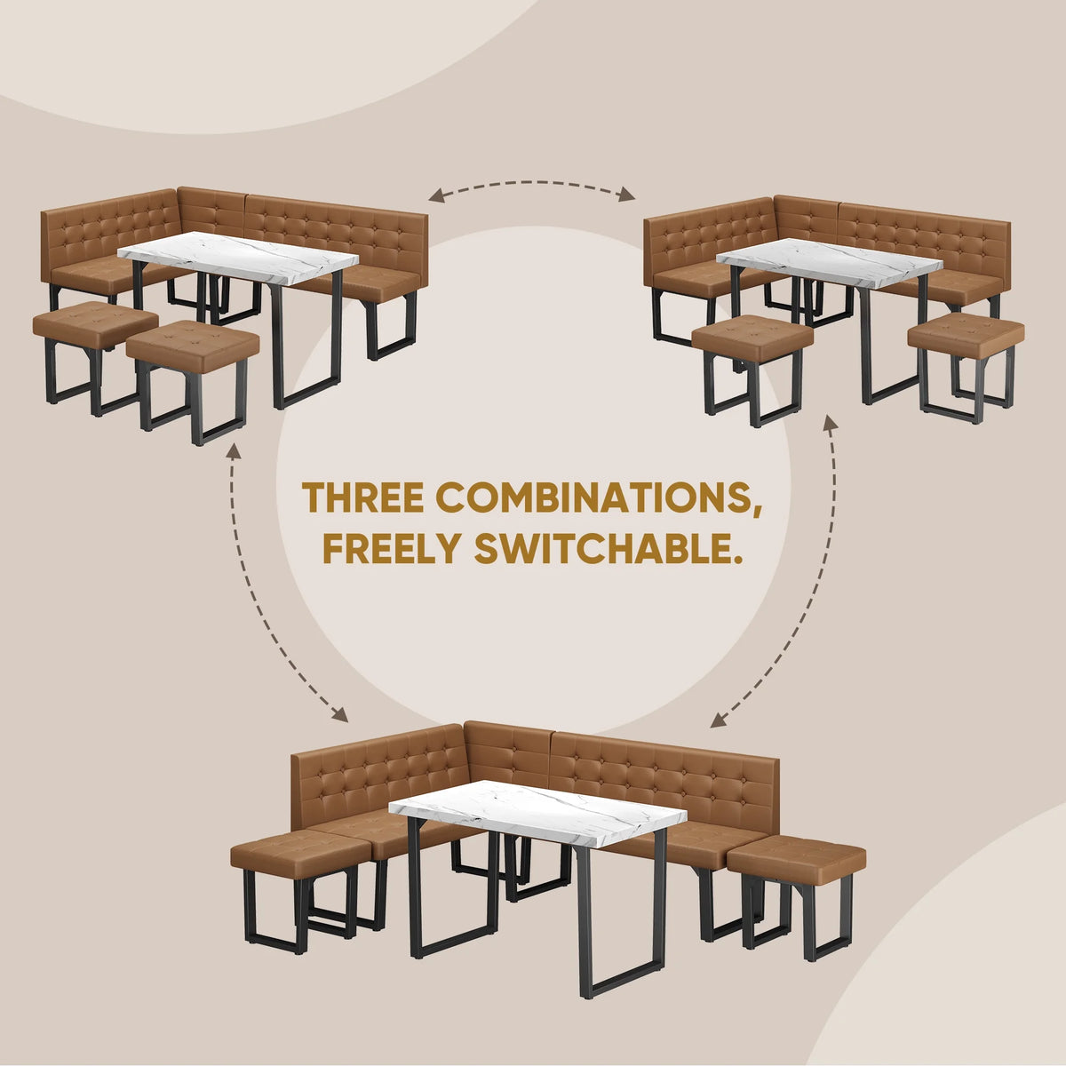 Brafab 5 Piece Corner Dining Breakfast Nook with Table and Bench Modern Kitchen Table Set with Gray Upholstered Banquette Seating