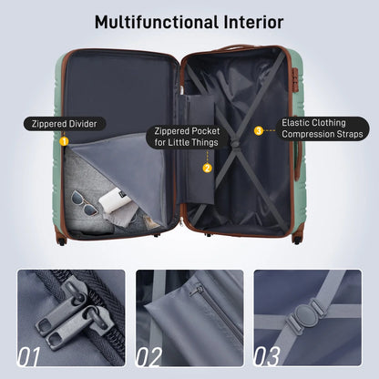 3 Piece ABS Luggage Set, Luggage with Spinner Wheel & TSA  20/24/28 inch, Purple