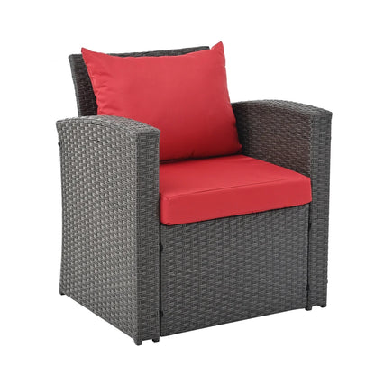 HighSound 4 Piece Patio Furniture Set, Outdoor Wicker Patio Sectional Sofa, All Weather PE Rattan Outdoor Sectional with Cushions & Coffee Table, Dark Gray