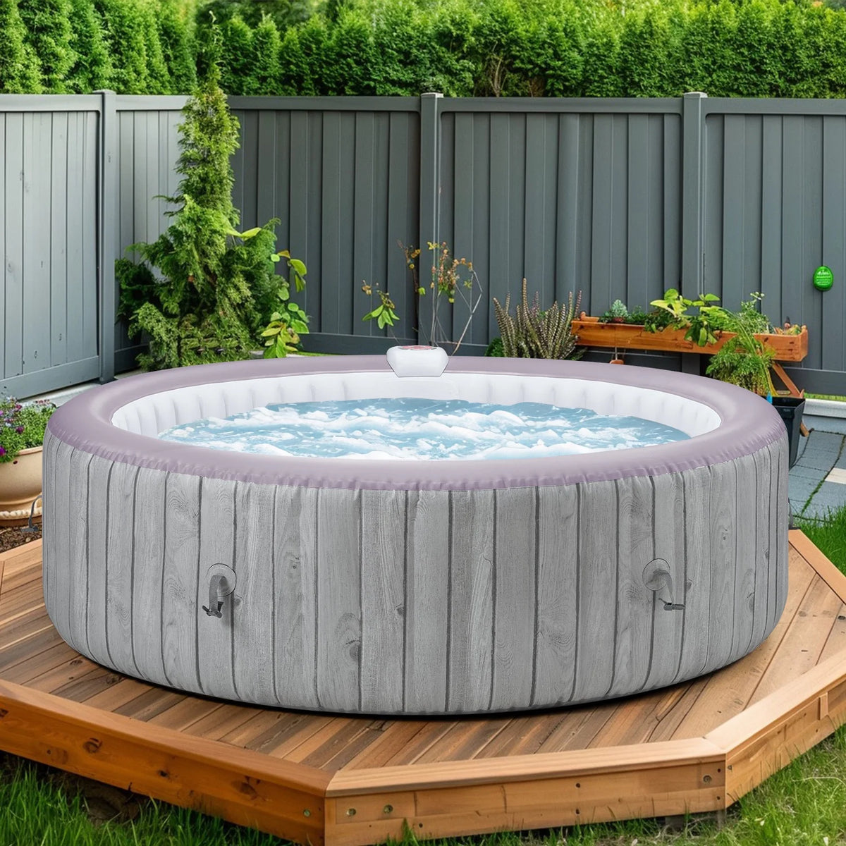 82'' Inflatable Hot Tub, Portable Hot Tub for Home Spa, Outdoor Round Hot Tub W/130pcs Jets, 6 Person Inflatable Pool with Heating, 4 Filters, 2 Cup Holders