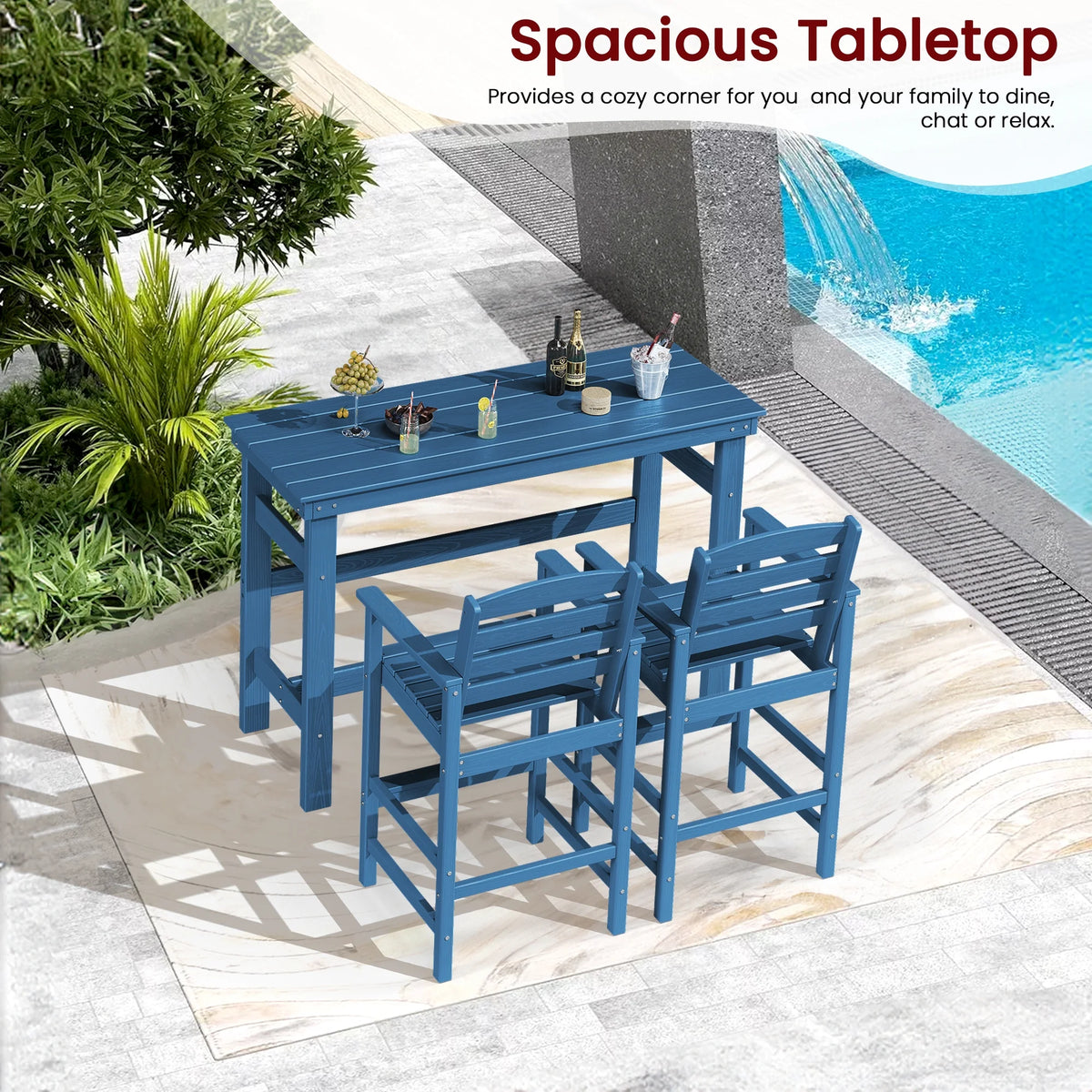 SERWALL 41" Outdoor Bar Table, HDPE All Weather Adirondack Outdoor Bar Height Table, Navy