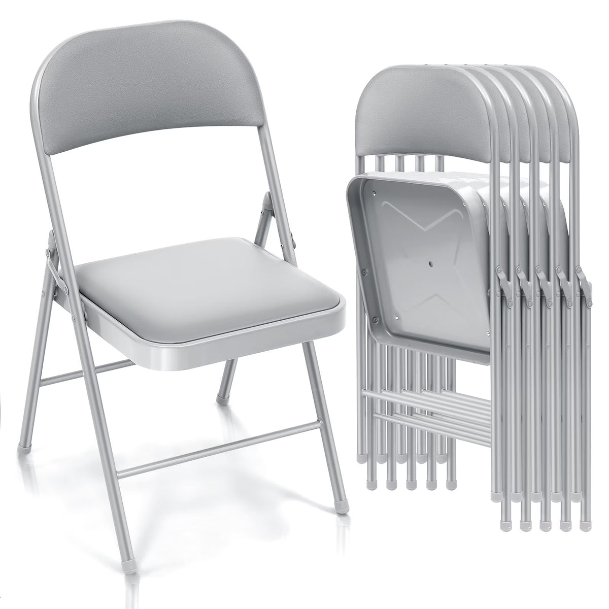 SUGIFT 4 Pack Vinyl Padded Folding Chair Portable Dining Chairs for Indoor and Outdoor
