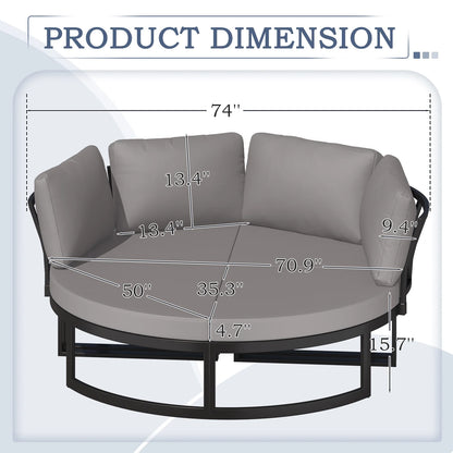 AECOJOY Metal Patio Furniture Set 73" Outdoor Conversation Set Patio Sectional Sofa Couch with Removable Cushions in Beige