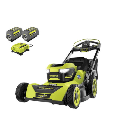 Ryobi 40V HP Brushless 21-in Self-Propelled AWD Lawn Mower �� Whisper Series �� Includes (2) 6.0Ah Batteries and Charger