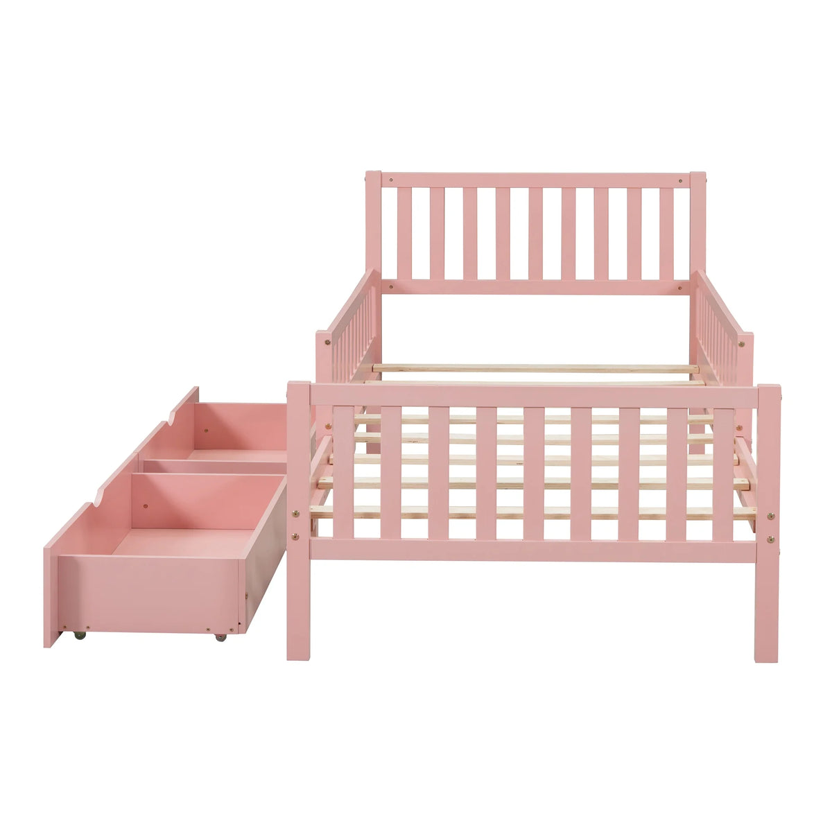 Bellemave Twin Bed with Storage Drawers and Fence Rails, Wood Platform Beds Frame with Headboard, Twin Size Storage Bed for Kids Boys Girls Teens��White)