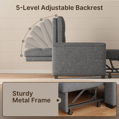 Sofa Bed, Lofka 3 in 1 Convertible Couch Bed with Storage Armrest and Adjustable Backrest for Living Room, Dark Gray
