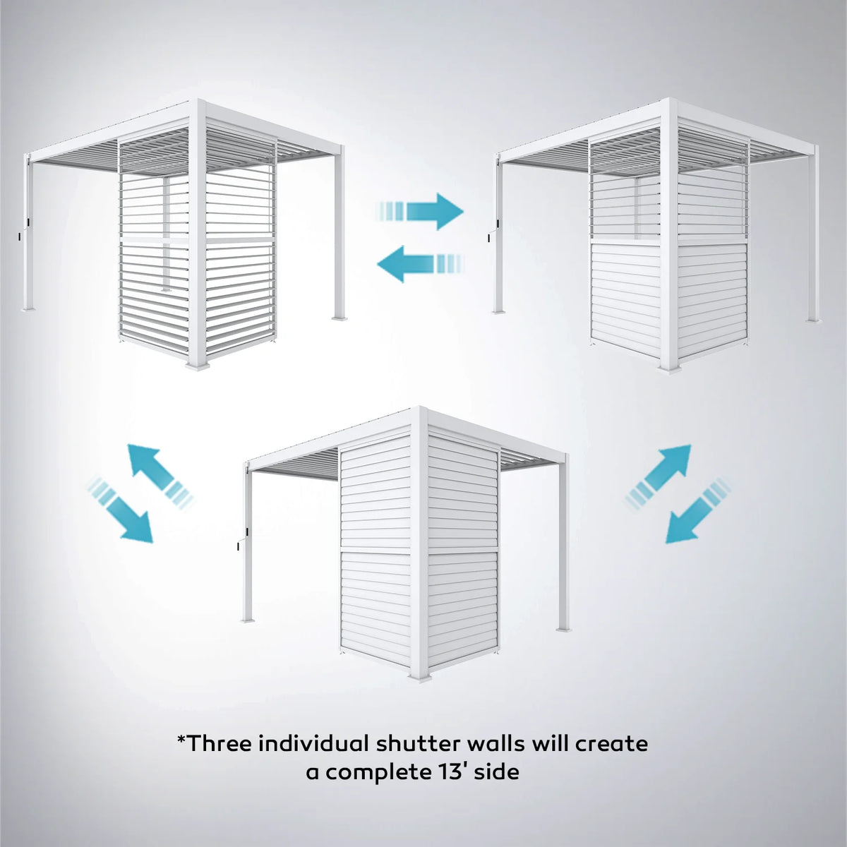 Mirador 10'x10' 111S Outdoor Pergola Accessories-Aluminum Fixed Shutter Wall, Dark Gray