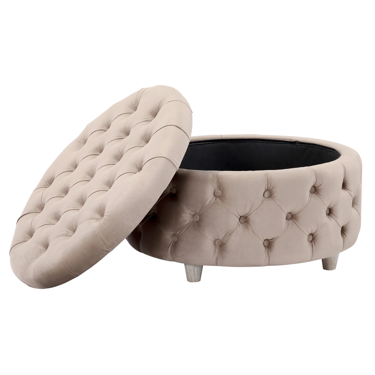 WestinTrends Wordford Round Velvet Tufted Storage Ottoman, Velvet Navy Blue