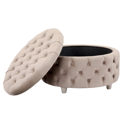 WestinTrends Wordford Round Velvet Tufted Storage Ottoman, Velvet Navy Blue