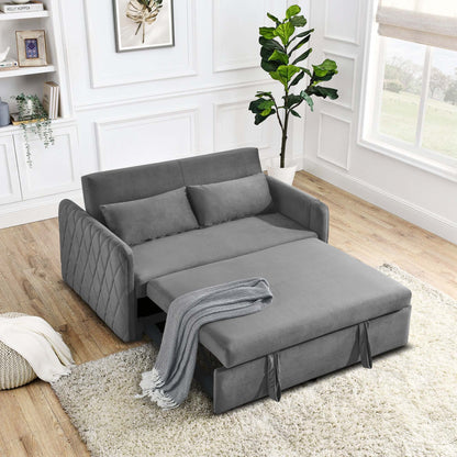Momspeace 55" Modern Velvet Pull Out Sofa Bed Loveseat Lounge Chaise,Sleeper Sofa Bed with Adjustable Backrest 2 Detachable Arm Pockets - Gray