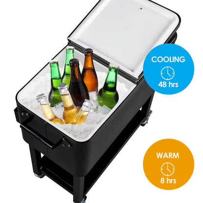 BNSPLY 80 Quart Outdoor Cooler Cart Rolling Ice Chest Cooler Cart, Portable Patio Cooler with Bottle Opener, Handles and Drainage, Standing Cooler for Patio Party, Camping and BBQ, Mint Green