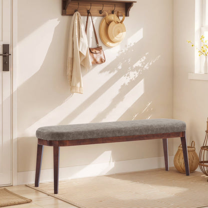 Eleanor Mid-century Upholstered Dining Bench, Entryway Bench with Solid Wood Frame, Beige